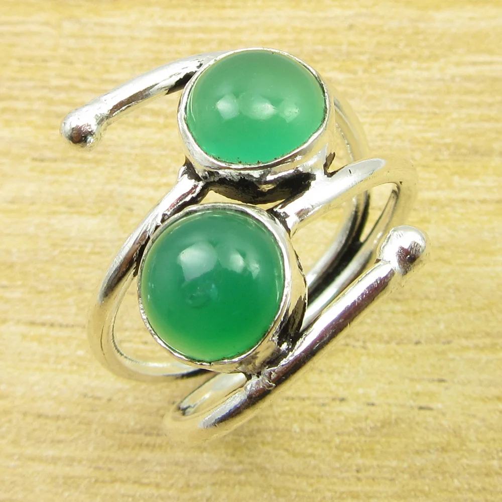 Silver Plated Ring Size US 8 Original Green Onyx HANDMADE WHOLESALE