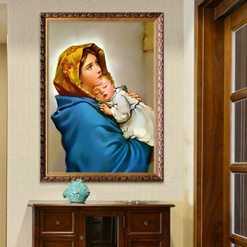 

Virgin Mary Holding baby Poster and print canvas of Jesus Christ mother Mary wall art pictures for living room home decor