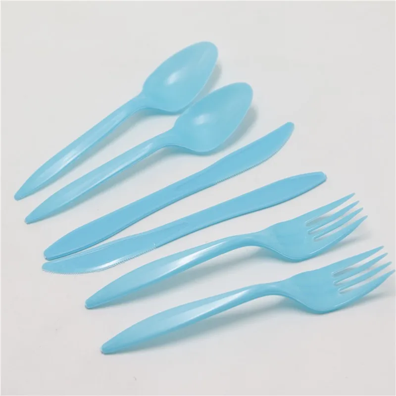 24pcs/lot Wedding Blue Plastic Spoon Happy Birthday Party Decoration Tableware Kids Favors Pink Forks Baby Shower Knife Supplies | Дом и сад