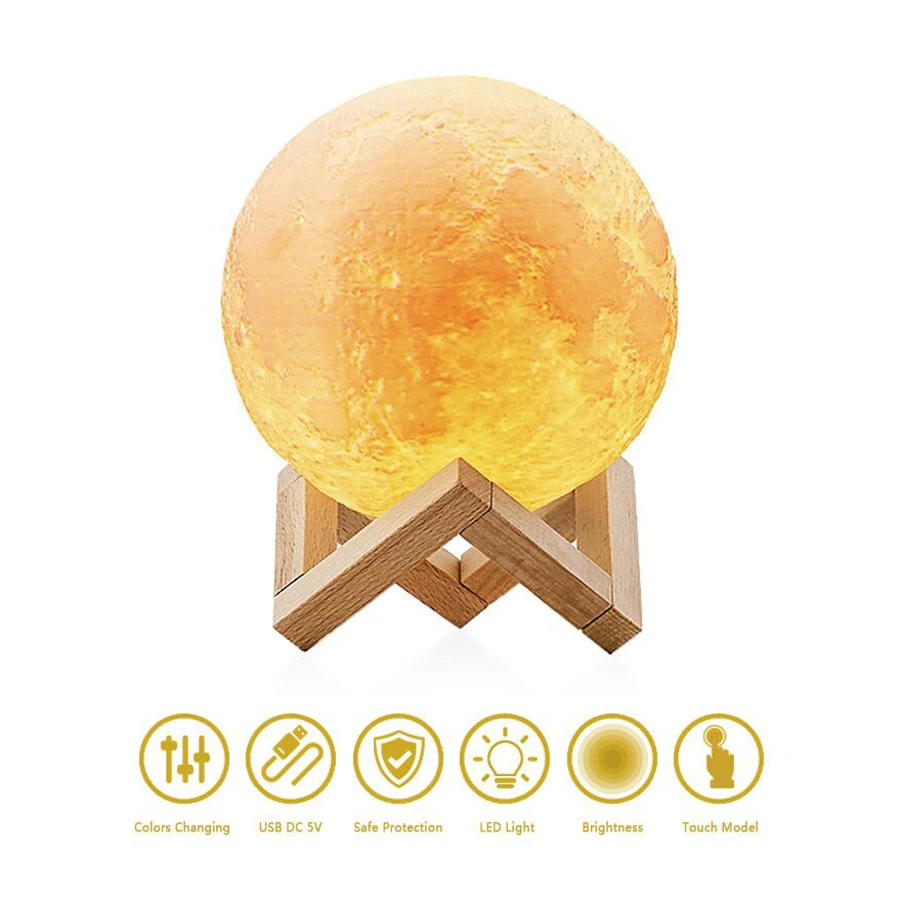 

Novelty Lighting USB Charge 3D Moon Lamp Night Light 2 Colors Touch Control Home Decor Bedroom Bookcase Table Lamps