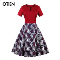 OTEN-Women-Summer-2018-New-Fashion-Short-sleeve-V-Neck-playing-card-Plaid-Printed-Vintage-Retro