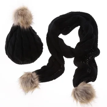 

Autumn Winter Warm Knitted Hat +Fashion Scarf Suits 2PCS Women Winter Scarf Warmer Sets