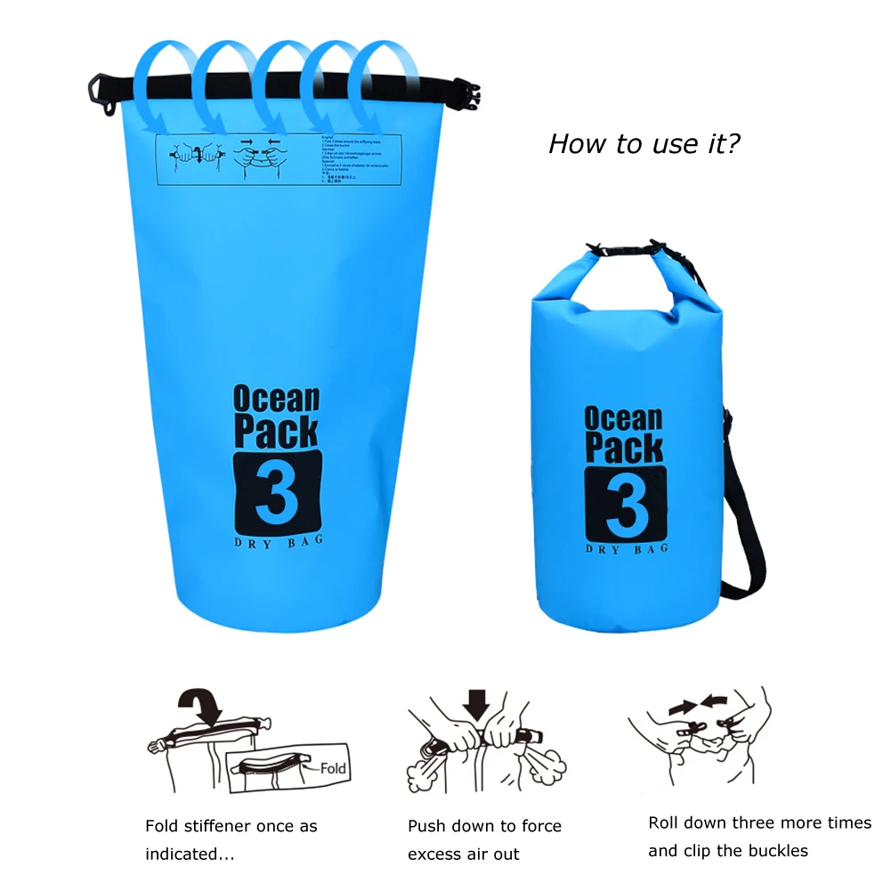 Bolsa seca resistente al agua impermeable 3L bolsa de almacenamiento bolsa de natación al aire libre kayak canoa río Trekking bote Bolsa seca resistente al agua impermeable 3L bolsa de almacenamiento bolsa de natación al aire libre kayak canoa río Trekking bote