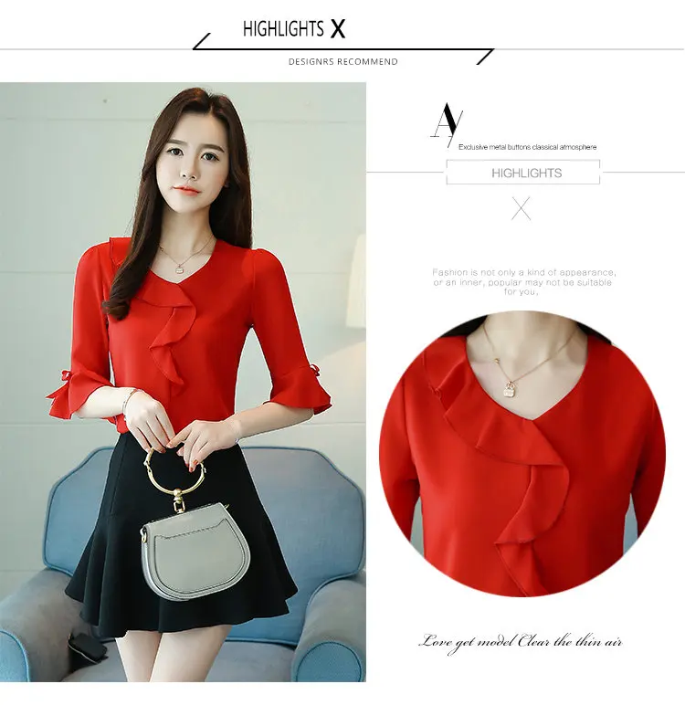 Chiffon Blusas Mujer 2018 Moda Women Blouses Summer Flare Sleeve Ruffle Shirts Femme Fashion Office Plus Size Tops Ladies S-3XL (3)