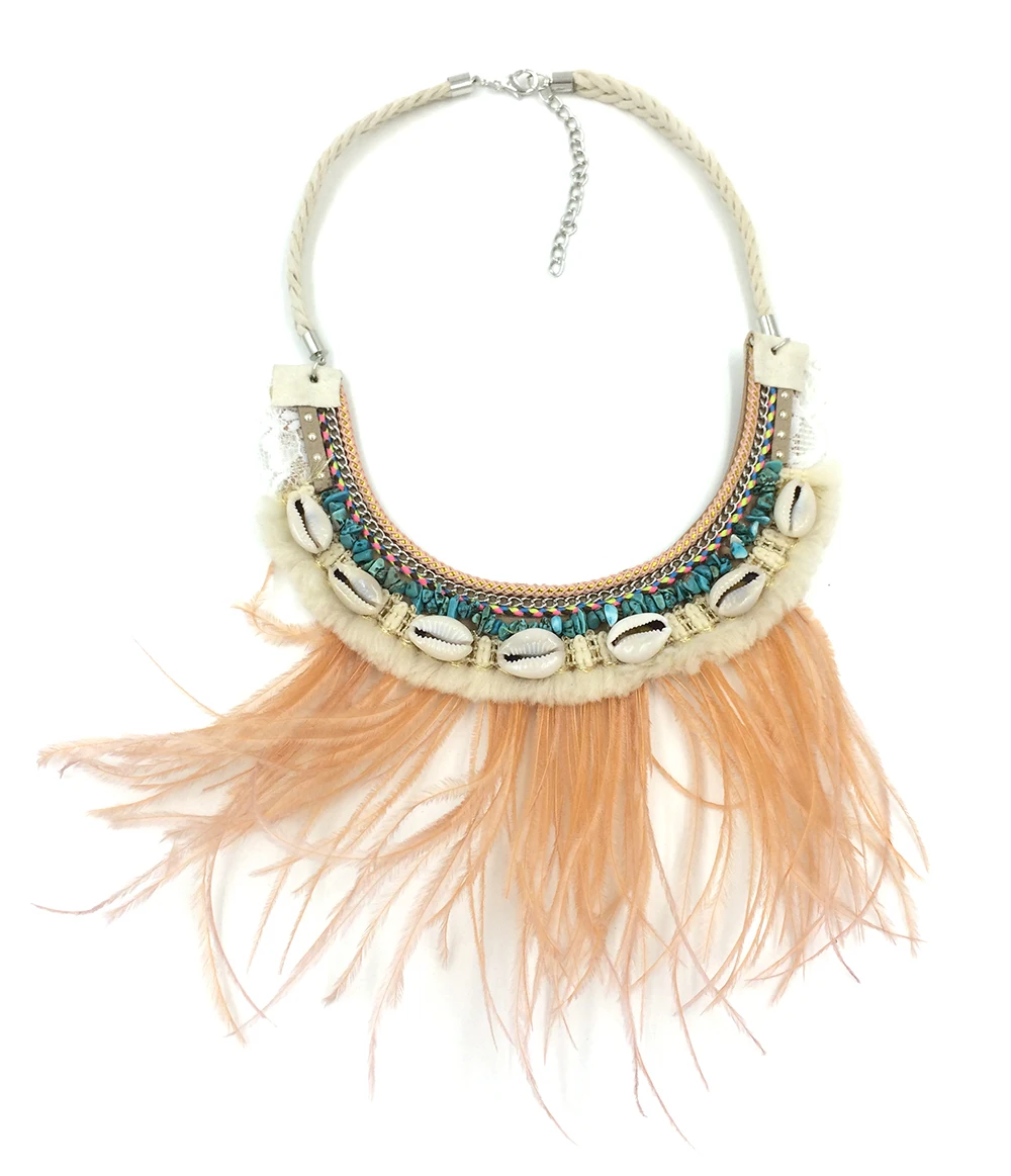 New Popular Exclusive Bohemian Boho Chic Hipe Feather Tassel Pendant Bib Statement Necklace Collar Choker Necklace