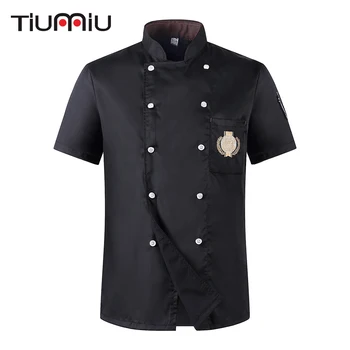

Women Men Double-breasted Embroidery Badge Restaurant Kitchen Chef Waiter Summer Work Uniform Short-sleeved Chef Jackets & Apron