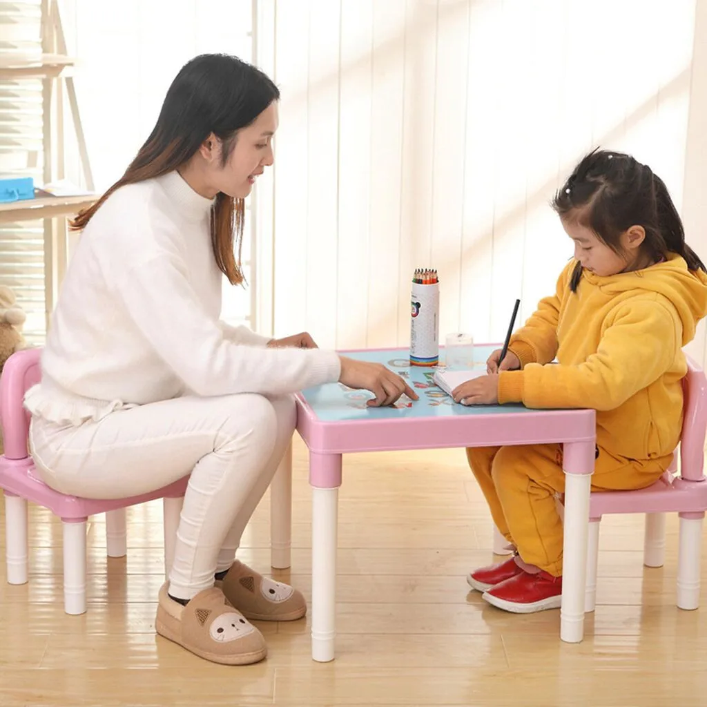 Plastic Kids Table And 2 Chairs Set, Set For Boys Or Girls Toddler Children's Table And Chairs Environmentally Friendly Plastic Kids Table And 2 Chairs Set, Set For Boys Or Girls Toddler Children's Table And Chairs Environmentally Friendly