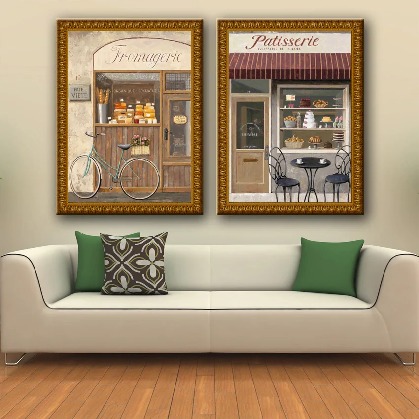 pastoral bicycle flower bakery scenery canvas printings oil painting printed on canvas home room wall art decoration picture