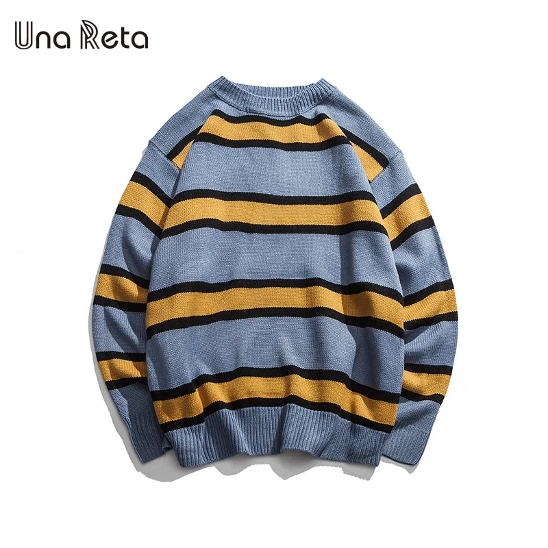 Una Reta, полосатые свитера для мужчин, новинка, зима, хип-хоп, вязанная Мужская одежда, повседневный пуловер для мужчин размера плюс, свитера в уличном стиле