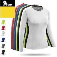 Для женщин эластичные футболки Йога компрессионные колготки Костюмы Фитнес тренажерный зал топ тренировки спортивные кроссовки длинный рукав, для йоги рубашки