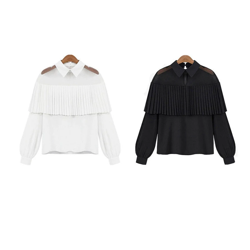 

Summer Spring Women Ladies Fashion Formal Casual Lace Chiffon Patchwork Long Sleeve Tassel Solid Shirt Blouse Loose Tops 2 Color