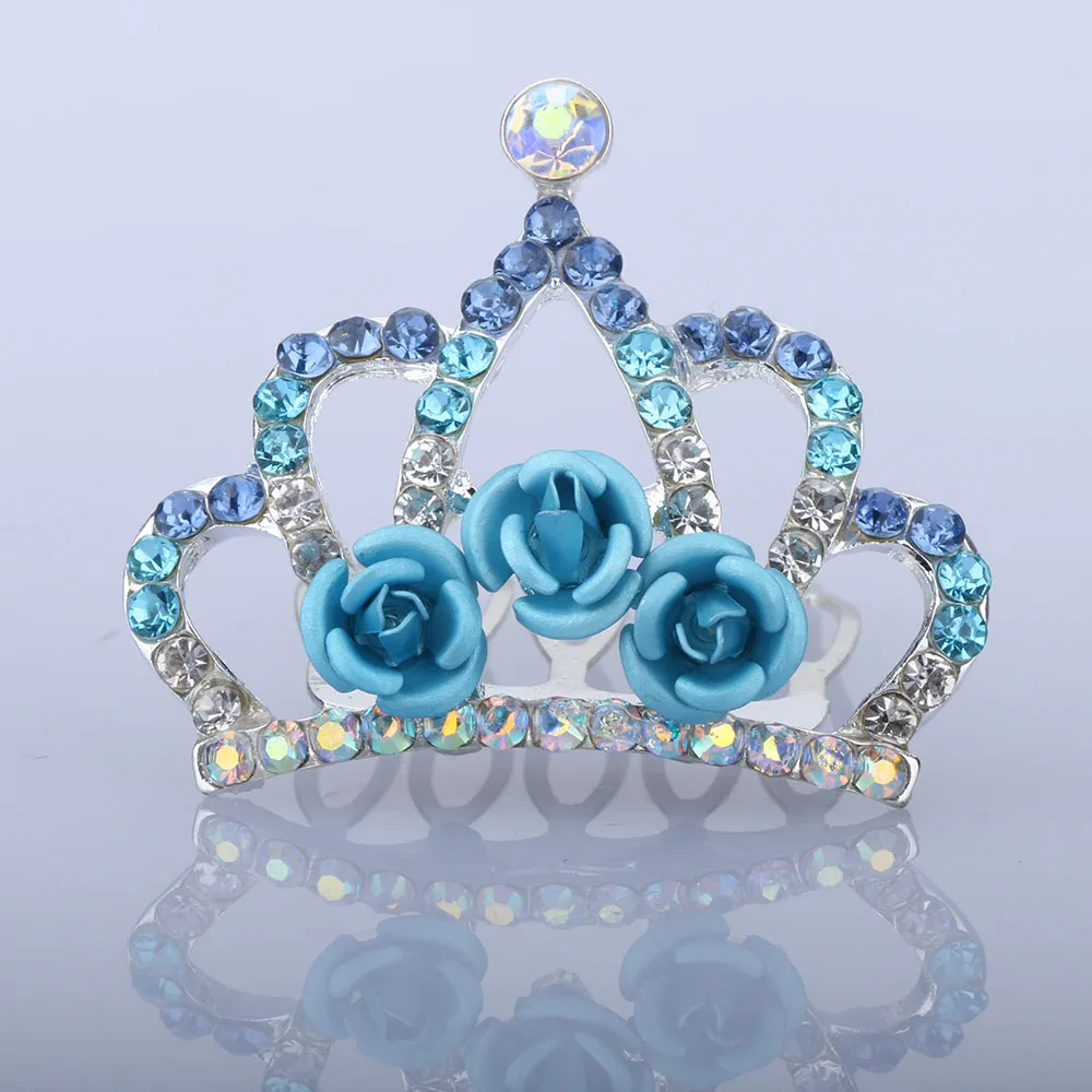 

Fashion 1 pc Beautiful Mini Tiara Rose Flower Crystal Rhinestone Princess Crown Hair Comb Children Kids Girls Small Hair Jewelry