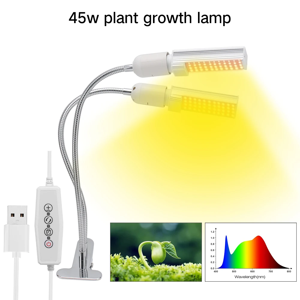 BORUiT 45 Вт Светодиодный светильник для выращивания 100 светодиодный s Sunlike полный спектр фитолампа с двойной головкой гусиная Настольная лампа для гидропонного цветка