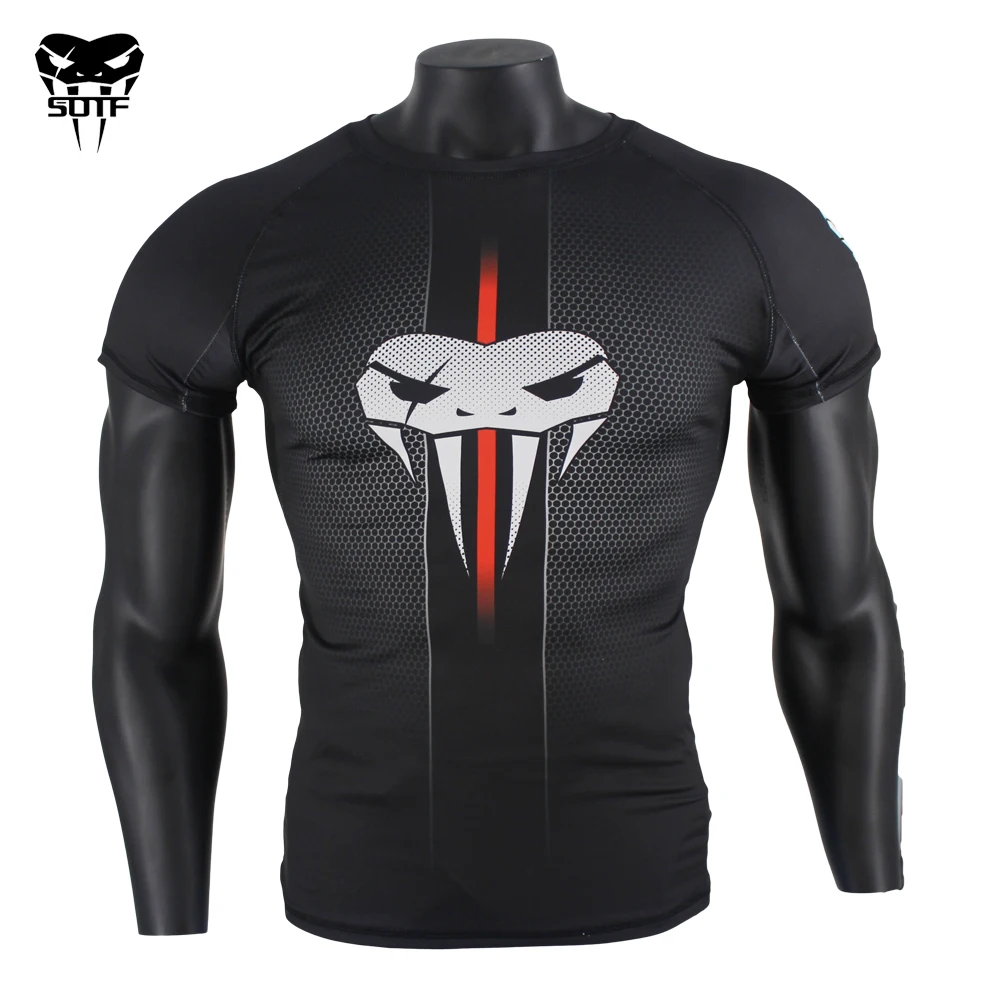 Cabeça de Cobra Sotf Favo Preto Fitness Respirável Boxe Jerseys Tigre Muay Thai Jiu Jitsu t Camisa Rashguard Mma Mel