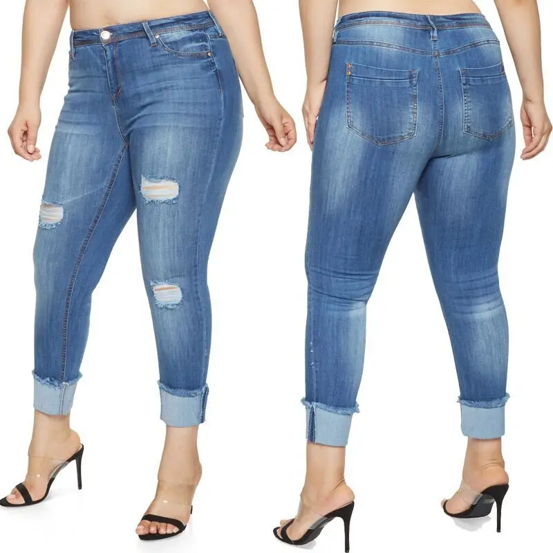 Women's Plus size High Waist Butt Lifting Relaxed Fit Skinny Jeans Distressed Ripped Blue Denim Ankle Boyfriend 5XL 7XL |
