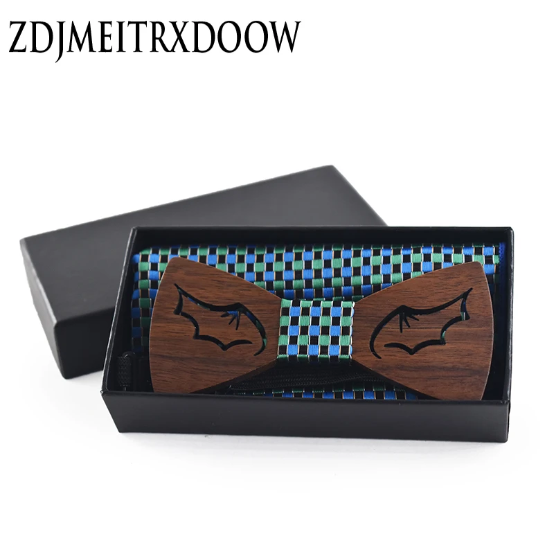  Mens Tie Sets Fashion Classic Plaid Wood Tie Handkerchief Set Pocket Square Necktie Holiday Gift Bo