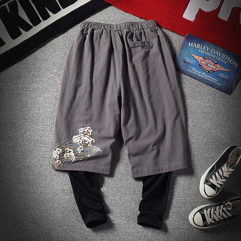 MRDONOO осень китайский стиль мужские большие размеры льняные брюки спортивные хип-хоп повседневные брюки свободные с принтом шаровары прилива K806