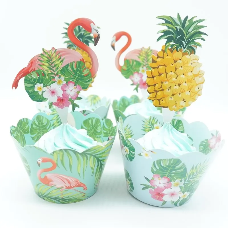 

12 sets Flamingo Cupcake Wrappers Toppers For wedding Kids Birthday party cake Decoration supplies cake topper Cake Cups