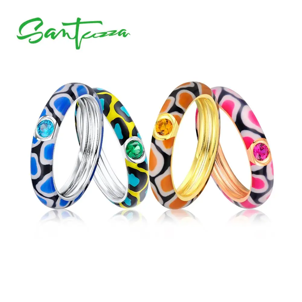 Santuzza, серебряные кольца для женщин, многоцветные камни, кольцо вечности, 925 пробы, серебряное, модное ювелирное изделие, цвет, полная эмаль, ручная работа