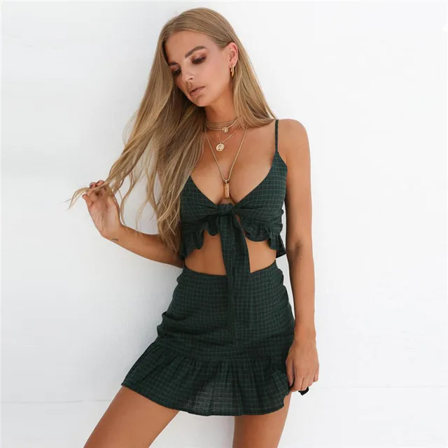 plaid two piece set