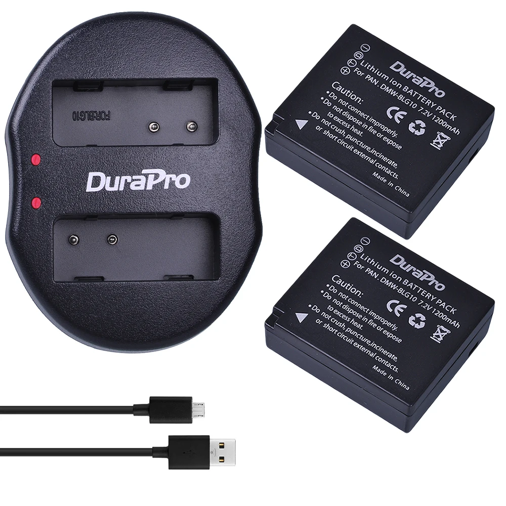DuraPro 2pcs DMW BLG10 DMW BLG10 Camera Battery USB Dual Charger for Panasonic BLG10E BLG10GK BLG10