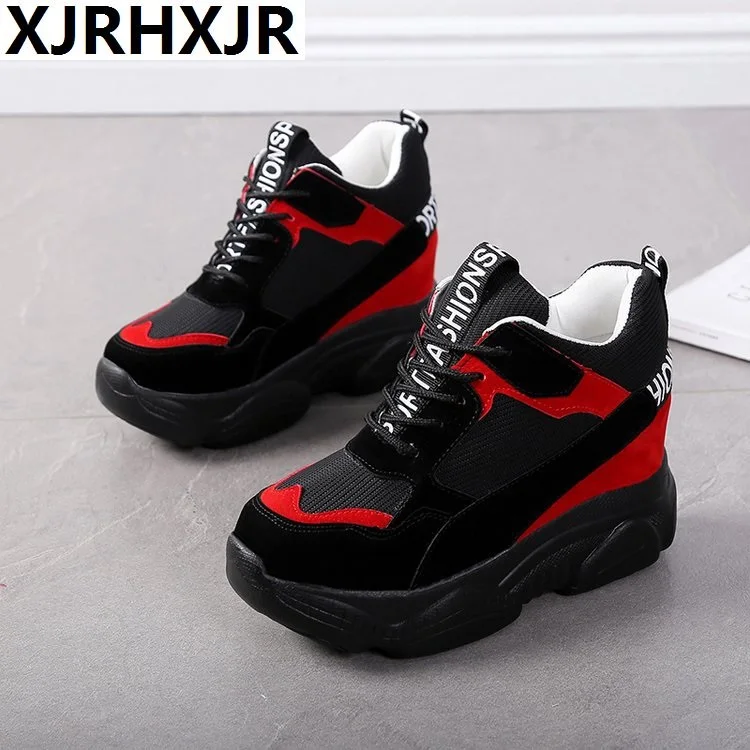 

Women Sneakers 2019 Fashion Breathable High Heels Ladies Casual Shoes Lace Up Vulcanize Women Platform Shoes Female Chaussure