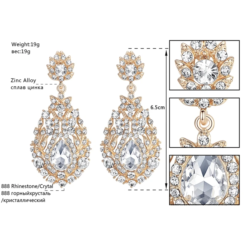 Minmin роскошные золотые большие свадебные Висячие серьги для женщин винтажные хрустальные свадебные серьги-подвески модные ювелирные изделия EH729