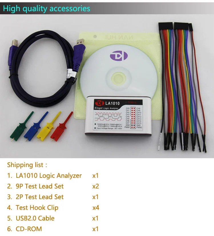 Фото Kingst LA1010 USB логический анализатор, максимальная скорость выборки 100 м, 16 каналов, образцы 10B, MCU,ARM, инструмент отладки FPGA, лоты 3 шт. №2