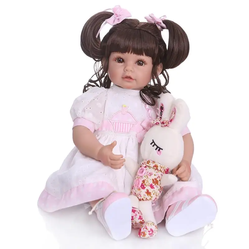 

52cm cotton Body Silicone Reborn Baby girl Doll with pink dress Realistic Newborn Babies Bonecas Children holiday Gift toy