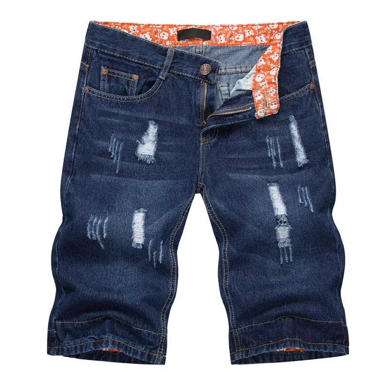 Лето 2019 г. Новый для мужчин стрейч короткие джинсы модные повседневное Slim Fit Высокое Качество отверстие джинсовые шорты мужской бренд сини
