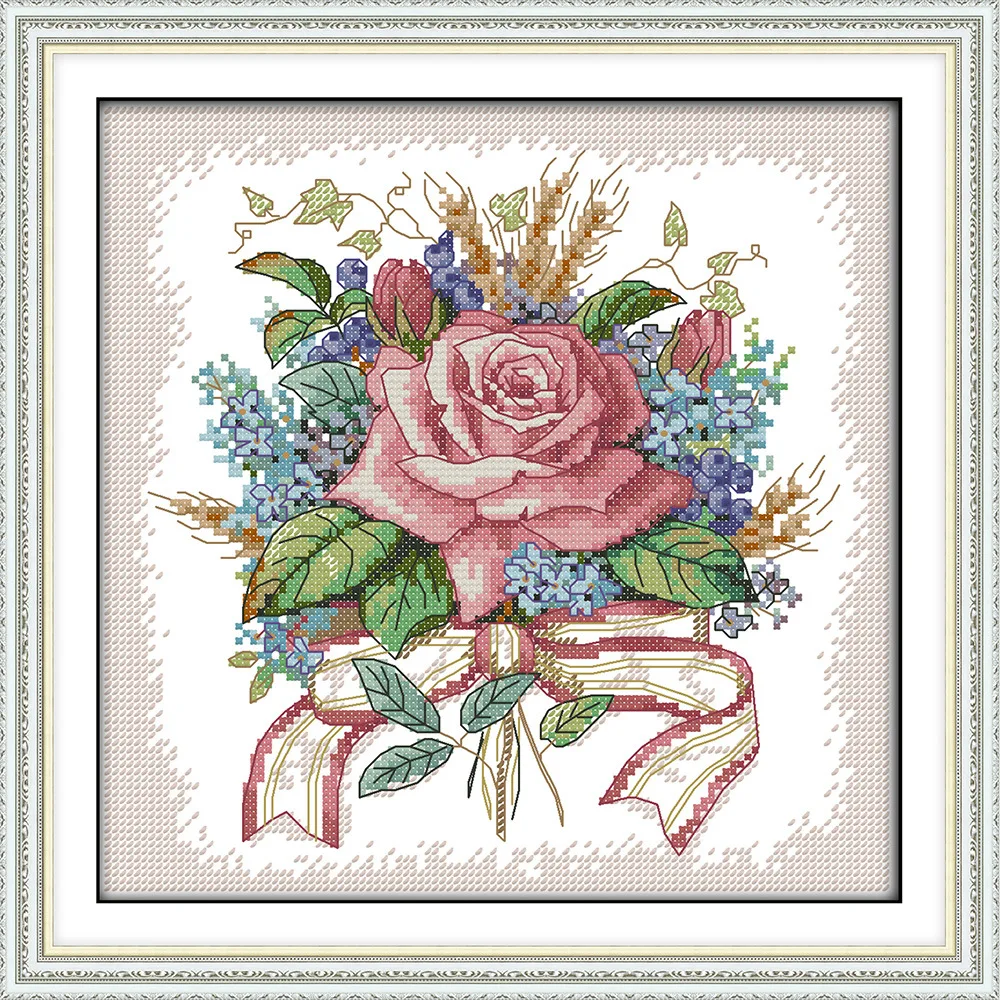 Joy Sunday A beautiful bunch of flowers DMC threads Counted Cross Stitch Kits printed Cross
