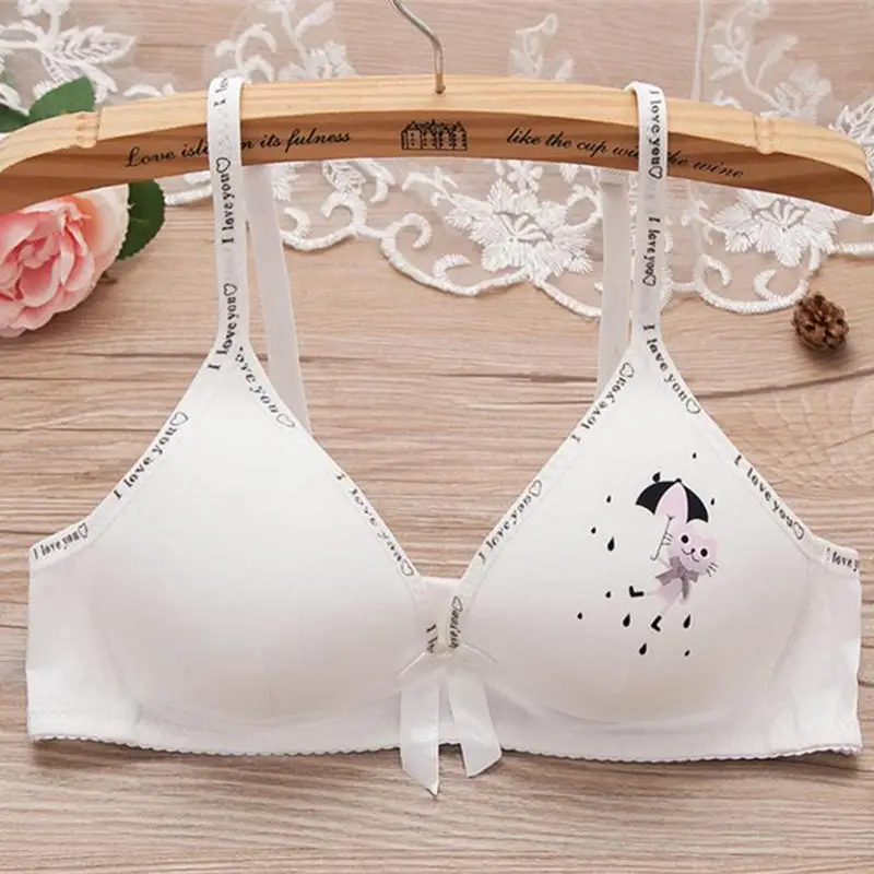 

Japanese cute Adjustable Bras for Girls Teenage Underwear Lingerie lace Bra Cotton comfort Letter cartoon Bras Girl wireless bra