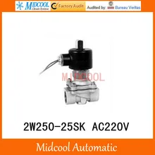 2w250-25sk AC220V из нержавеющей стали электромагнитный клапан нормально открытый порт " обычной газовой и жидкость электромагнитный клапан