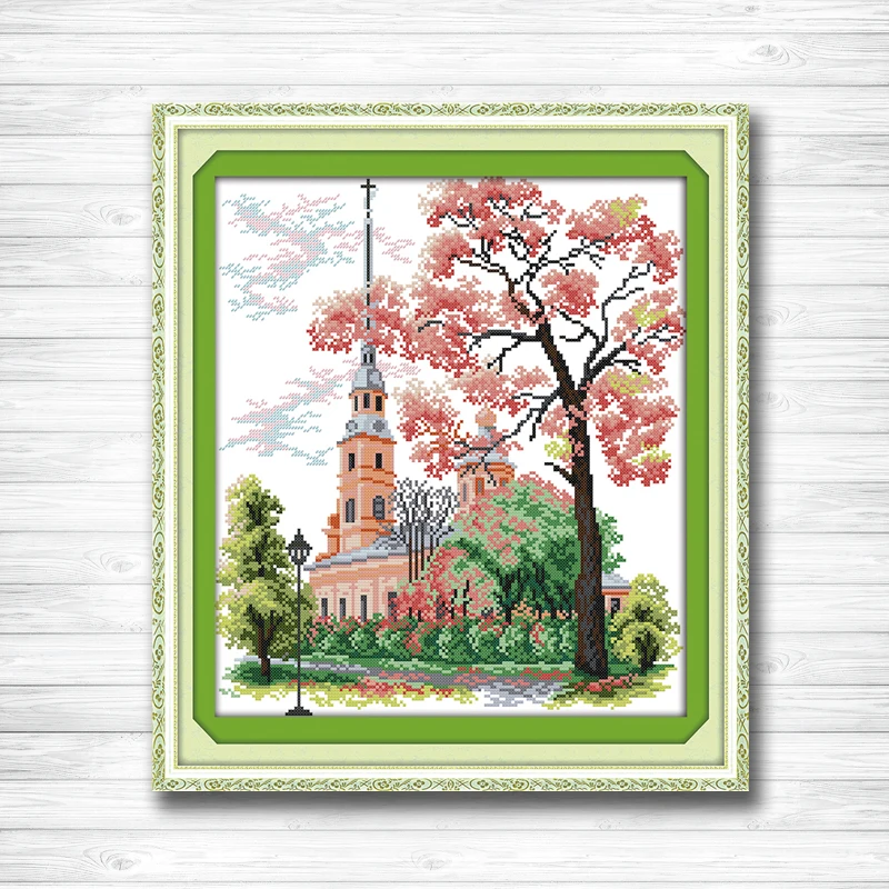 

The village church scenery diy decor painting dmc 14CT 11CT counted cross stitch Needlework Set Embroidery kits Home decor