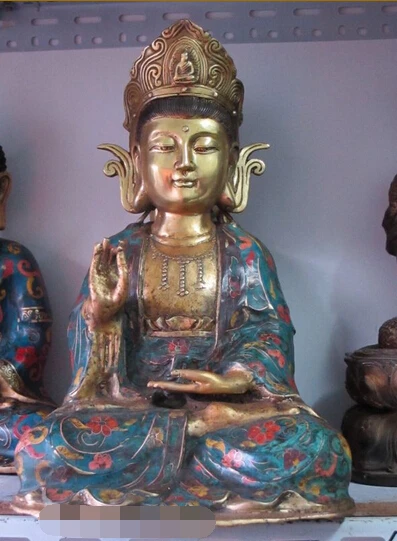 

bir 005076 15"Tibet Bronze gild Cloisonne sit in meditation kwan yin Buddha Quan yin statue