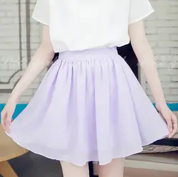 Летняя женская двойная шифоновая юбка с высокой талией, плиссированная эластичная лента, большая юбка с оборками, милая модная юбка