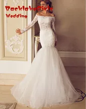 custom made fashion mermaid wedding dress 2017 boat neck long sleeve appliques lace beaded bridal marry gowns vestidos noiva