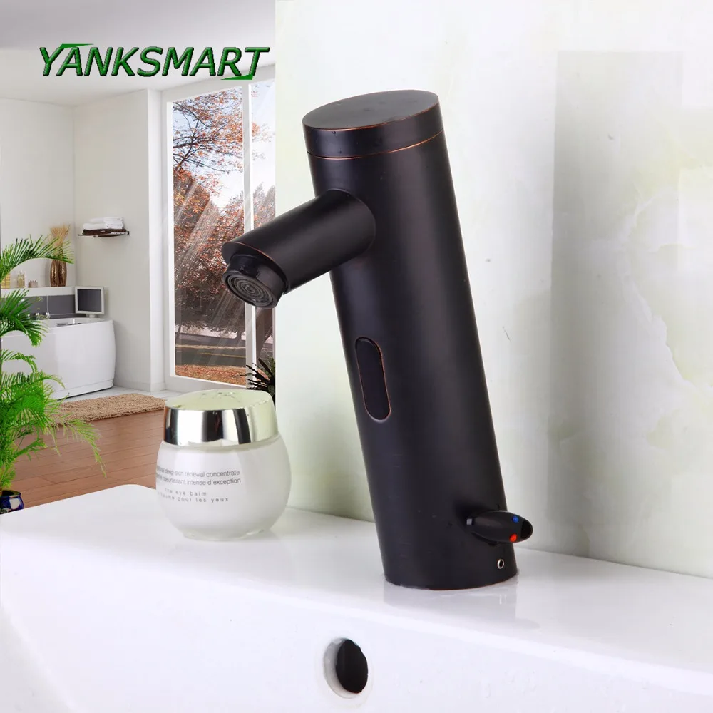 

YANKSMARTOil Rubbed Bronze Automatic Sensor Hand Free Bathroom Basin Sink Faucet black Hot And Cold Mixer Tap Faucets