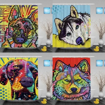 

Pet Dog Husky Funny Shower Curtains Cute Animals Unique Decoration Bathroom Curtains Waterproof Shower Curtain Polyester Fabric