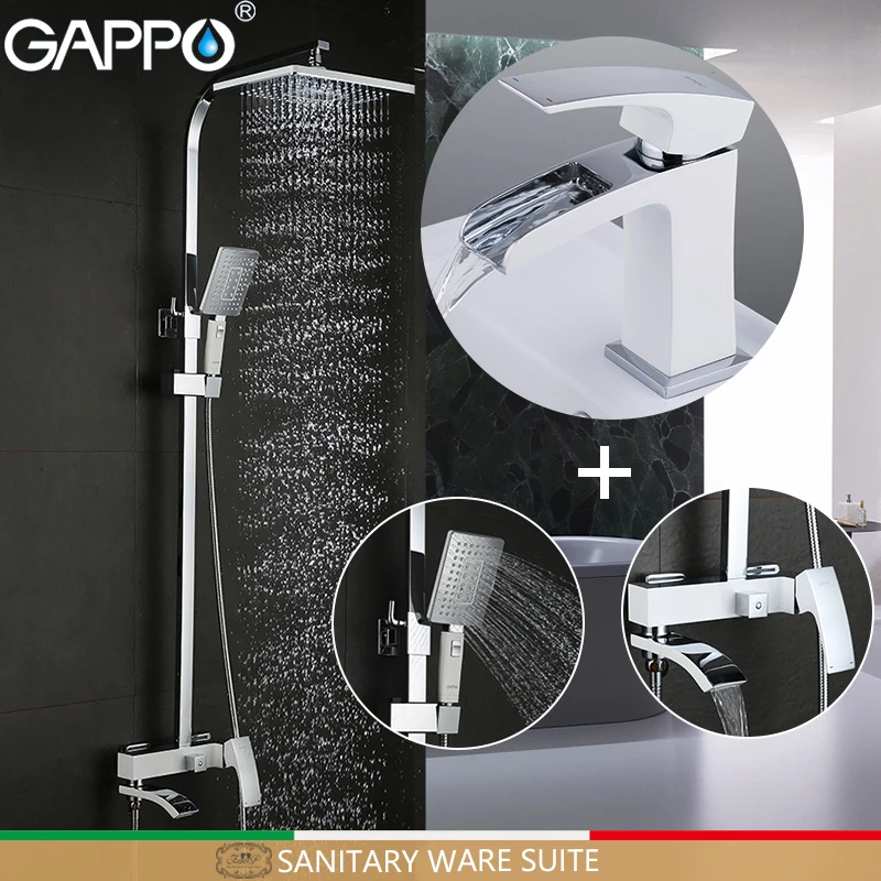 GAPPO Sanitary ware suite chrome and white bath faucet mixers shower set with basin faucet brass bathroom shower set torneira GAPPO Sanitary ware suite chrome and white bath faucet mixers shower set with basin faucet brass bathroom shower set torneira