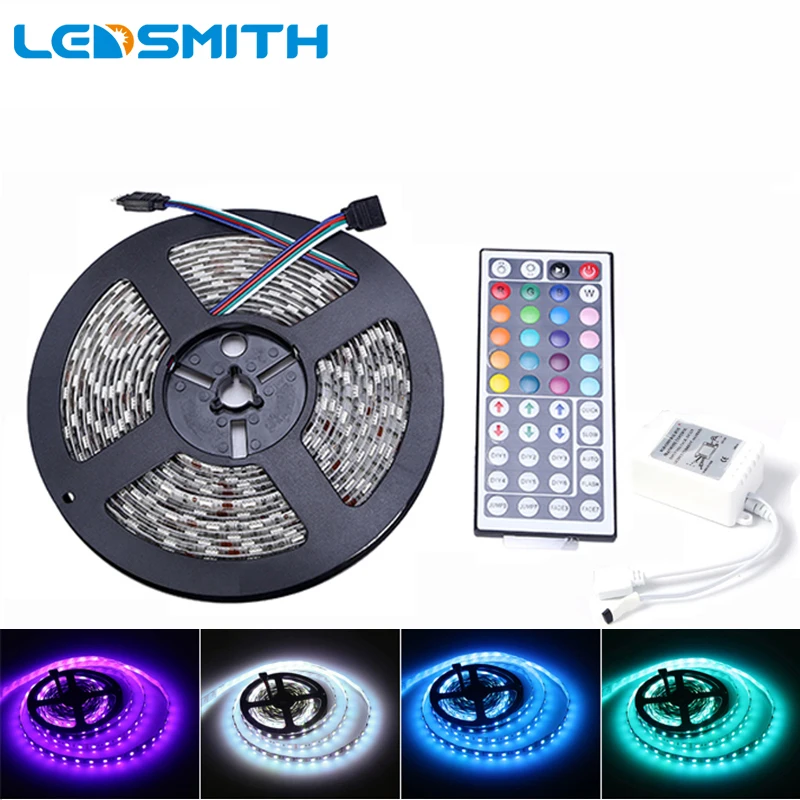 

Nonwaterproof SMD 5050 RGB LED Strip 60leds/M 5M Flexible LED Tape with 44key Remote Controller 12V 300leds Led Strips Light