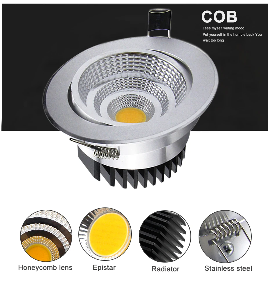 [DBF]Adjustable Angle Dimmable LED COB Downlight 6W 9W 12W 18W Recessed Ceiling Lamp AC110V 220V Downlight Spot Light Home Decor