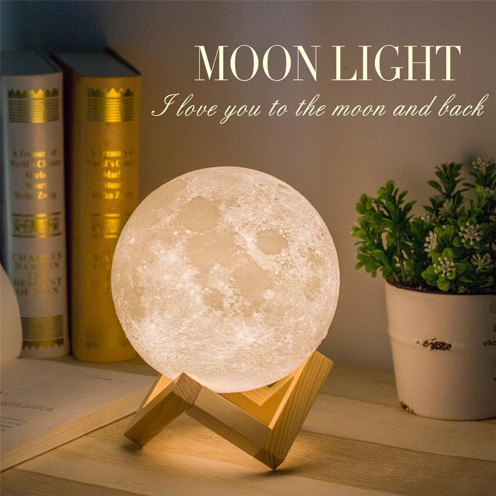 

3D Print Moon LED Night Light 2Color Change Rechargeable Moonlight Table Lamp Bedroom Study Home Decoration Indoor Lighting Gift