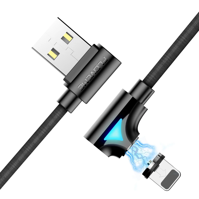 FLOVEME Магнитный кабель для зарядки Micro usb type-C магнитные кабели освещение для iPhone samsung Xiaomi зарядное устройство Мобильные кабели USB шнур - Цвет: Black