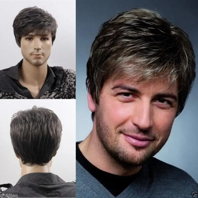 

Free Shipping Heat Resistant >>>>Fashion sexy Men's man Short gray Cosplay Natural Hair Wigs