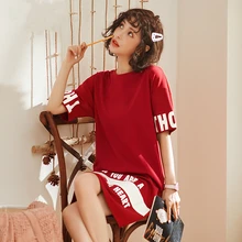 Женская ночная рубашка Летняя хлопковая ночная рубашка женская Милая девочка из мультфильма Пижама с короткими рукавами Женская Удобная Пижама