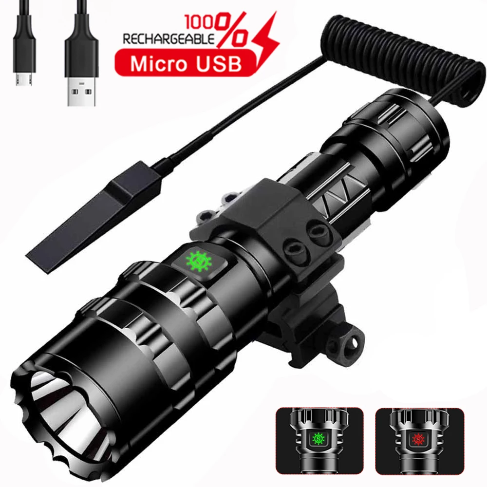 

1102 10000Lums LED L2 Tactical Flashlight Super Bright USB Rechargeable Torch clip Hunting light Waterproof for 18650 battery