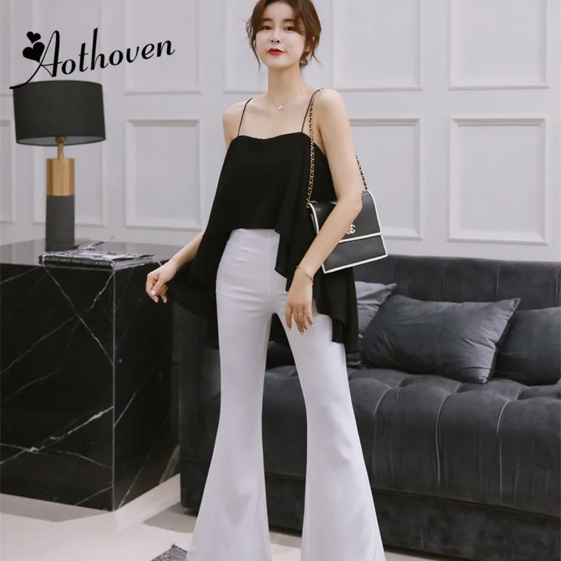 Summer 2 Piece Set Casual Women Suit Asymmetrical Spaghetti Strap