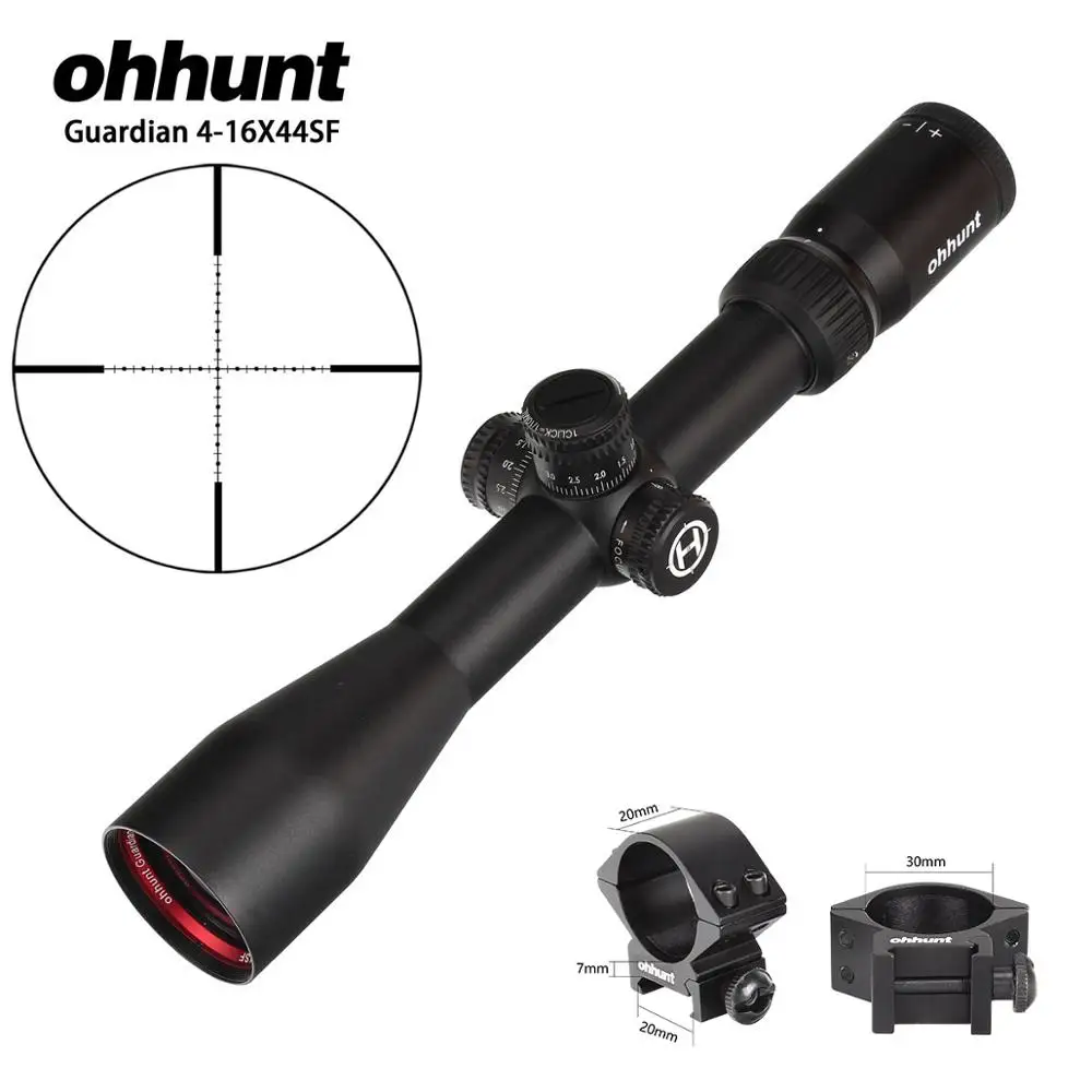 Ohhunt Guardian 4-16X44 SF Охотничья винтовка прицел 1/2 полумиллиметровая точка сетка боковая параллакса башенки замок сброс тактические оптические прицелы - Цвет: Low Picatinny Rings