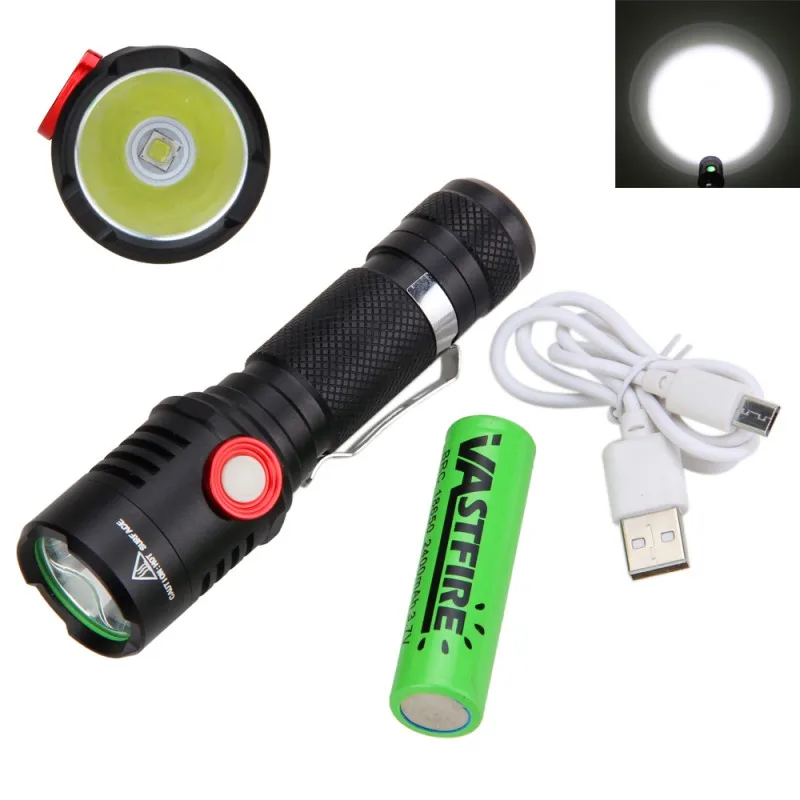 

USB Rechargeable Flashlight XML-T6 Led Flashlight Zoomable 2 modes torch for 18650 with USB cable Camping